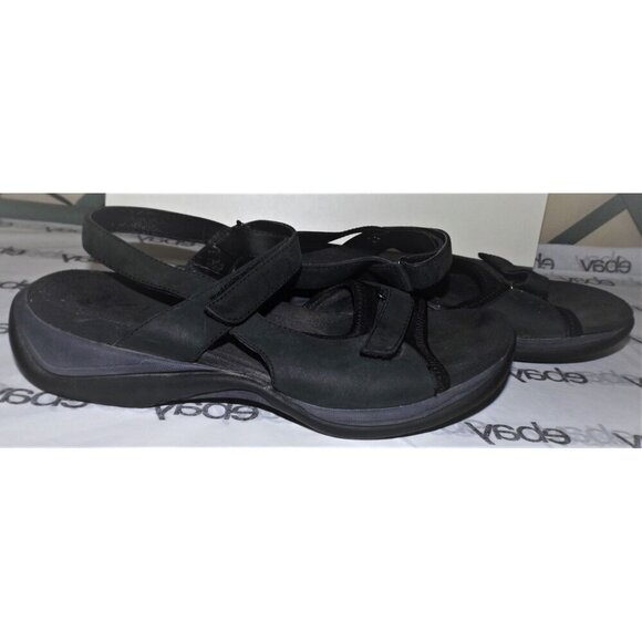 Clark's Springers 7M black sandals, ankle strap, 2 Hook & Loop closures leather - Picture 4 of 5